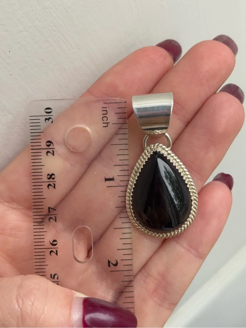 Large Sterling Silver Teardrop Black Onyx Pendant